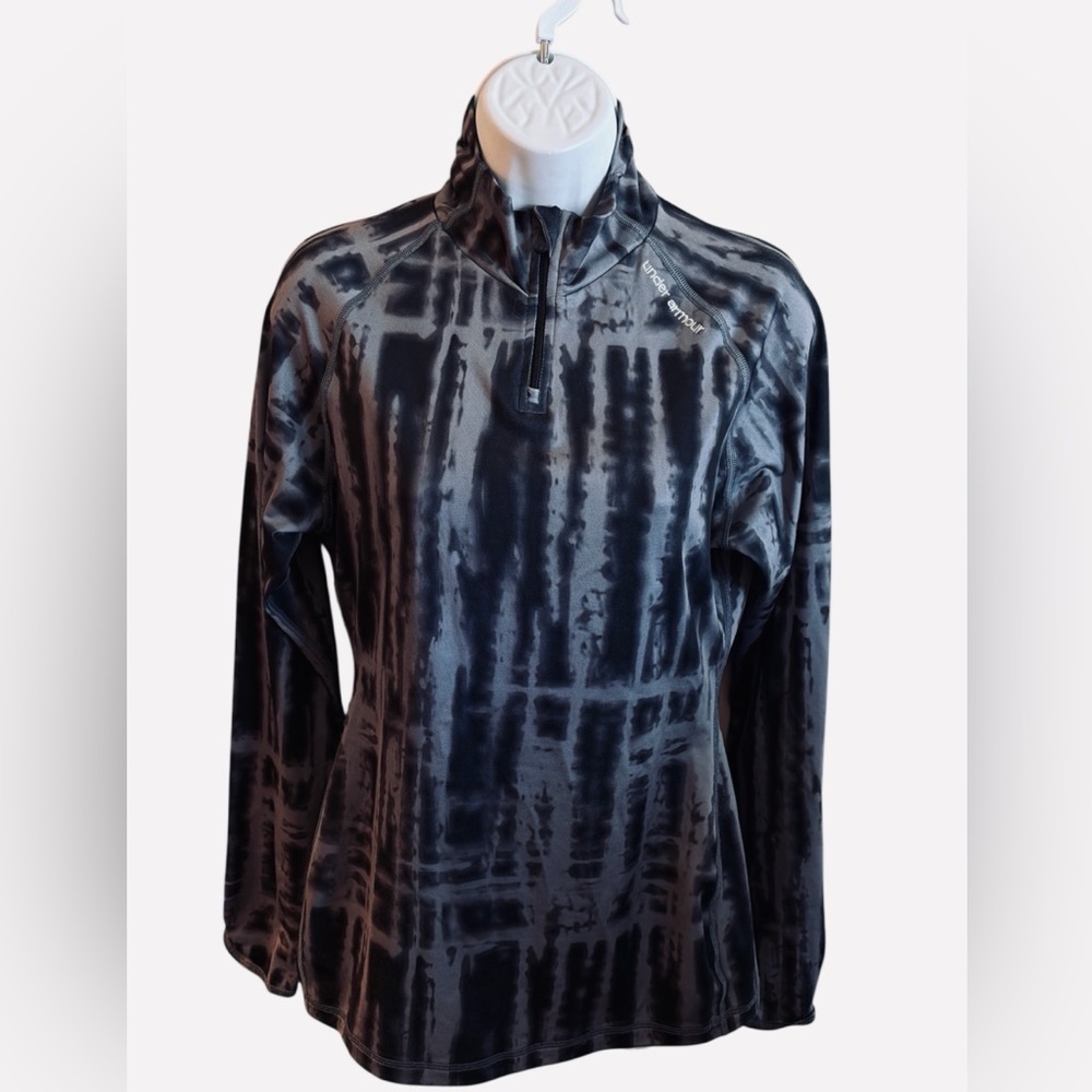 Under Armour 1/4 Zip Size Large Black Gray Tie Dye Print Long Sleeve Activewear - Picture 2 of 12